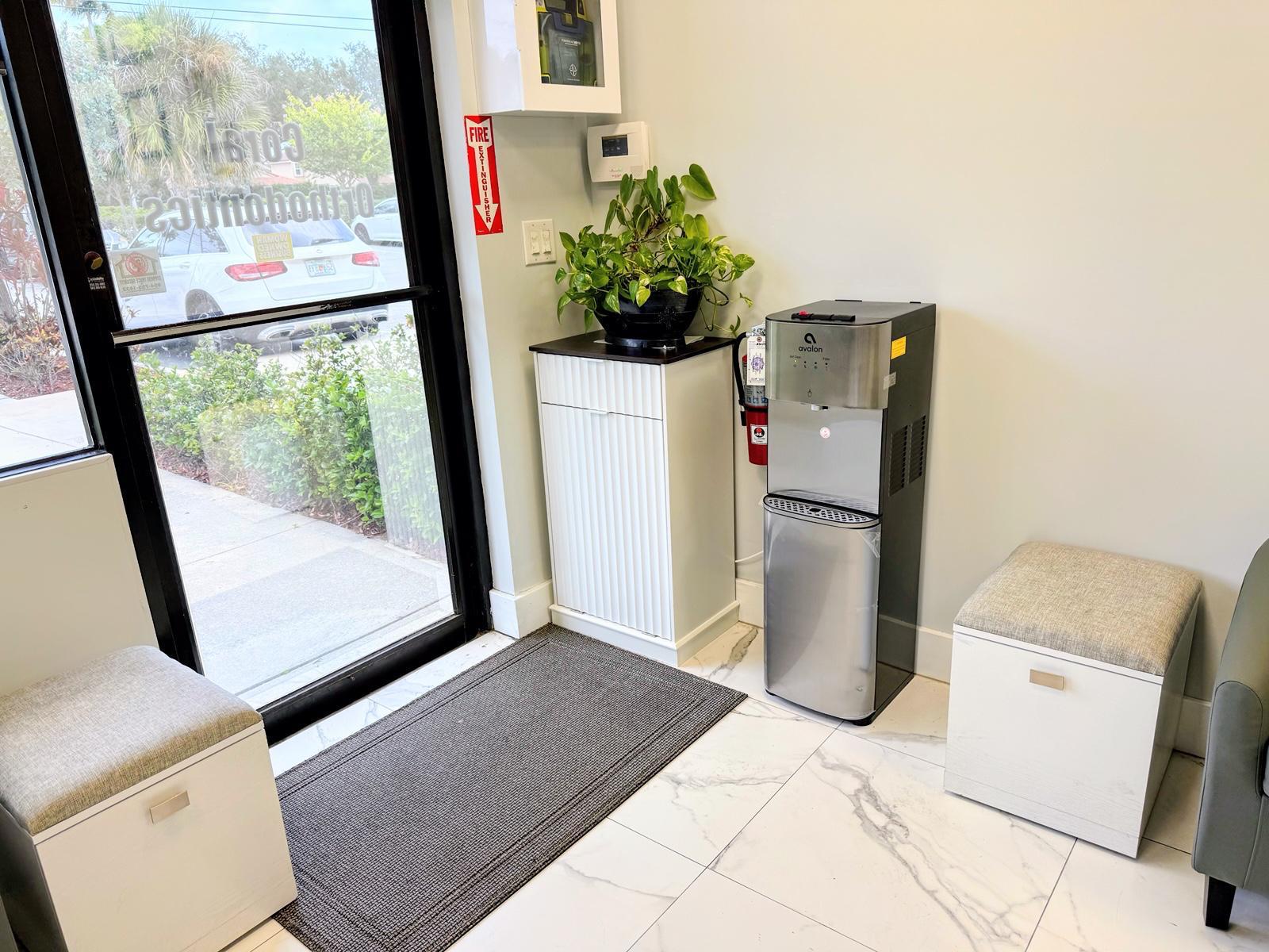 Coral Orthodontics front entrance and refreshment area